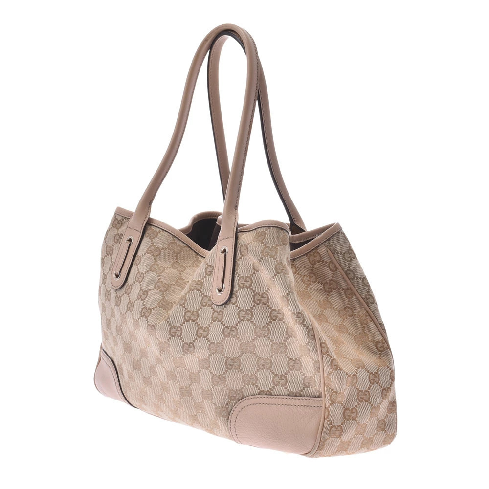 Gucci Bag Tote Beige GG Canvas Calfskin Tan